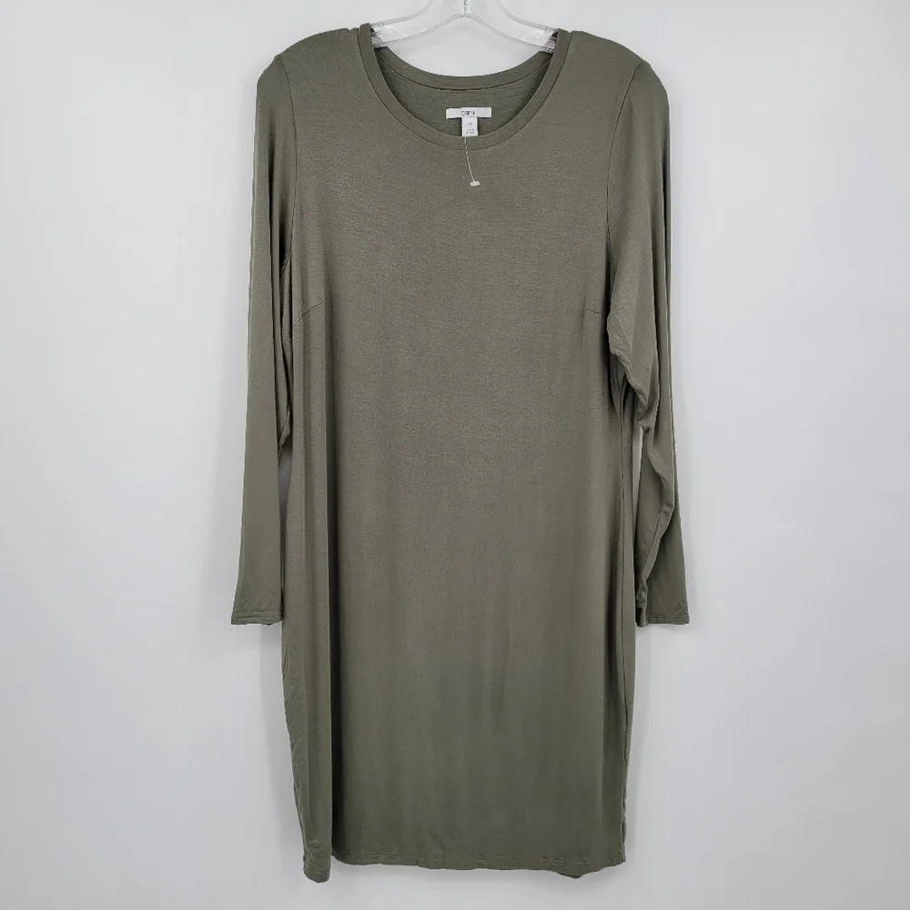 Bar III Olive Green Long-Sleeve Draped Shift Dress